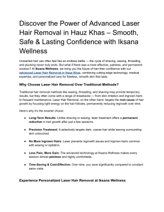 Laser Hair Removal in Hauz Khas – Safe, Effective & Long-Lasting Results