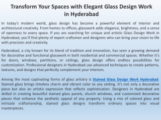 Transform Your Spaces with Elegant Glass Design Work in Hyderabad
