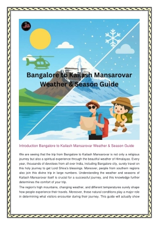 Bangalore to Kailash Mansarovar Weather