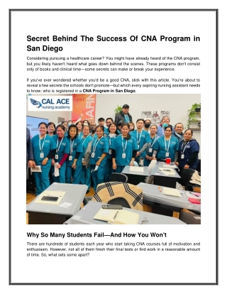 Join the Leading CNA Program in San Diego for Quality Education