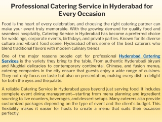Professional Catering Service in Hyderabad for Every Occasion