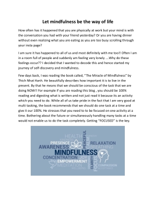 Let mindfulness be the way of life