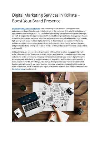 Digital Marketing Services in Kolkata – Boost Your Brand Presence