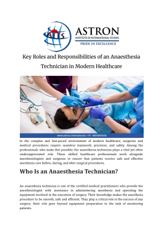 Key Roles and Responsibilities of an Anaesthesia Technician in Modern Healthcare