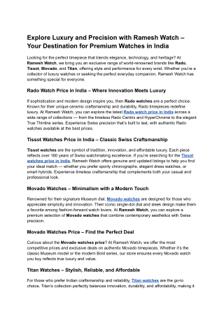 Explore Luxury and Precision with Ramesh Watch – Your Destination for Premium Watches in India