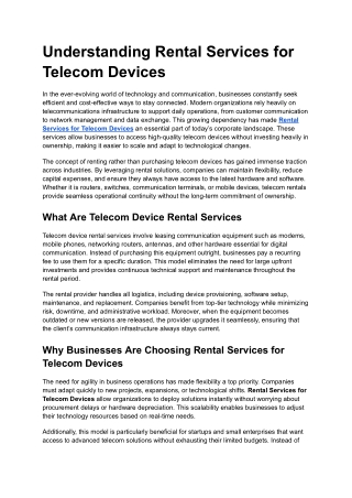 Rental Services for Telecom Devices