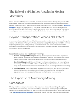 The Role of a 3PL in Los Angeles in Moving Machinery