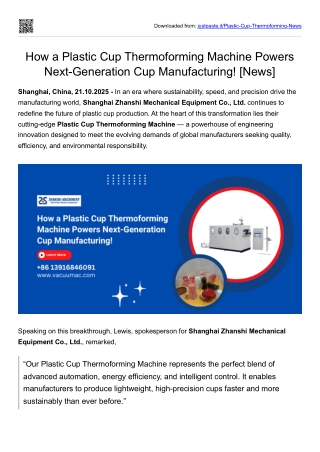 How a Plastic Cup Thermoforming Machine Powers Next-Generation Cup Manufacturing