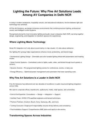 Lighting the Future: Why Fine Art Solutions Leads Among AV Companies in Delhi NC