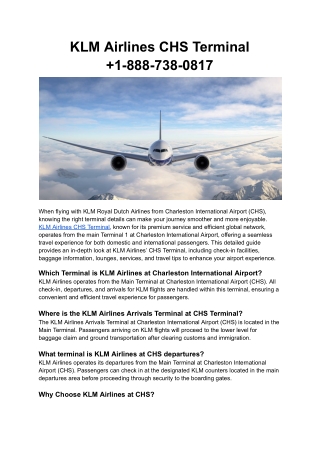 KLM Airlines CHS Terminal  1-888-738-0817