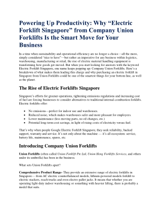 Powering Up Productivity: Why “Electric Forklift Singapore”