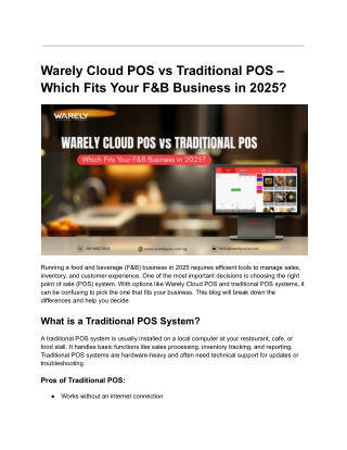 Warely Cloud POS vs Traditional POS – Which Fits Your F&B Business in 2025?