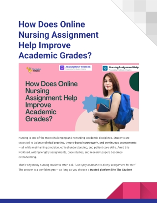 How Does Online Nursing Assignment Help Improve Academic Grades