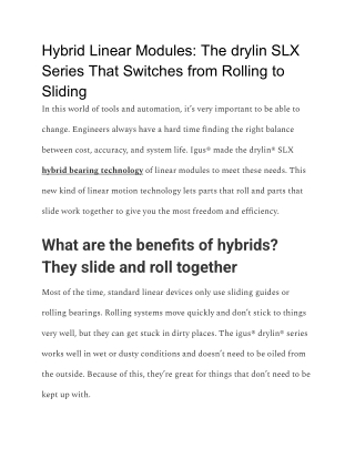 Hybrid Linear Modules: The drylin SLX Series That Switches from Rolling to Sliding