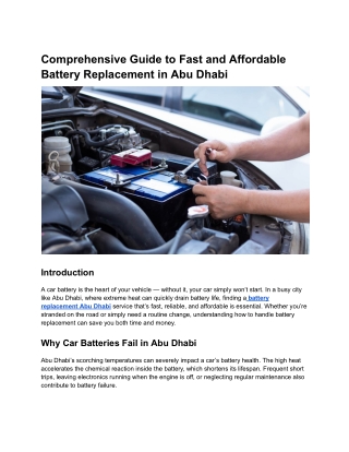 Comprehensive Guide to Fast and Affordable Battery Replacement in Abu Dhabi