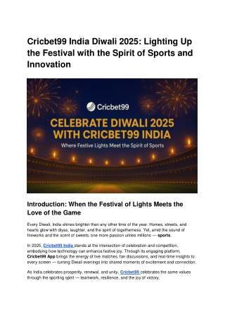 Cricbet99 India Diwali 2025_ Lighting Up the Festival with the Spirit of Sports and Innovation