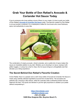 Grab Your Bottle of Don Rafael's Avocado & Coriander Hot Sauce Today