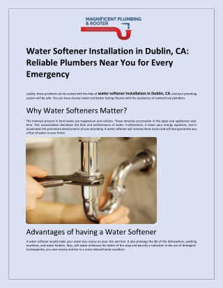Water Softener Installation in Dublin, CA: Reliable Plumbers Near You for Every