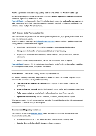 Pharma Exporters in India Delivering Quality Medicines to Africa-The Pharmet Global Edge