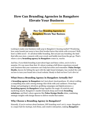 How Can Branding Agencies in Bangalore Elevate Your Business