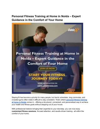 Personal Fitness Training at Home in Noida – Expert Guidance in the Comfort