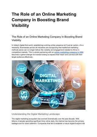The Role of an Online Marketing Company in Boosting Brand Visibility