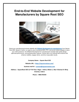 End-to-End Website Development for Manufacturers by Square Root SEO