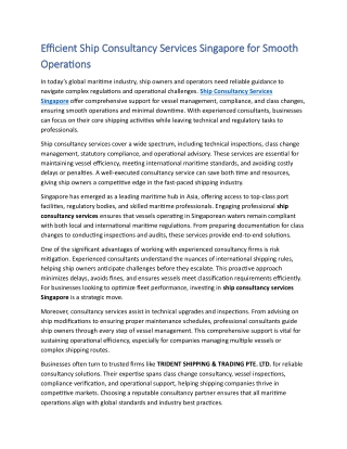 Efficient Ship Consultancy Services Singapore for Smooth Operations