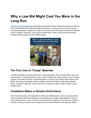 Why a Low Bid Might Cost You More in the Long Run