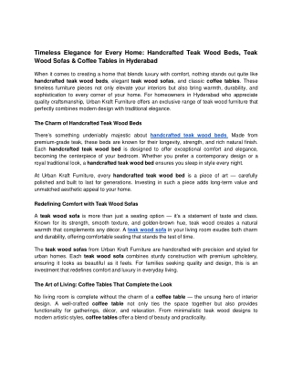 Timeless Elegance for Every Home_ Handcrafted Teak Wood Beds, Teak Wood Sofas & Coffee Tables in Hyderabad