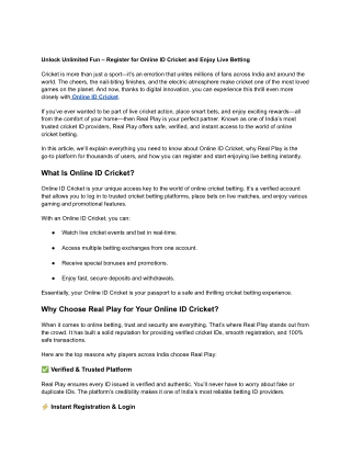 Unlock Unlimited Fun – Register for Online ID Cricket and Enjoy Live Betting