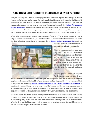 Cheapest and Reliable Insurance Service Online