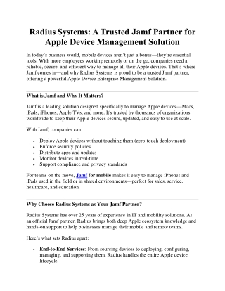 Radius Systems A Trusted Jamf Partner for Apple Device Management Solution