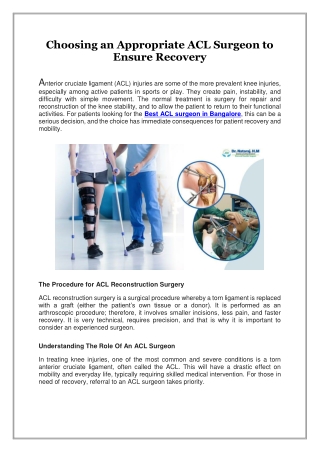 Choosing an Appropriate ACL Surgeon to Ensure Recovery