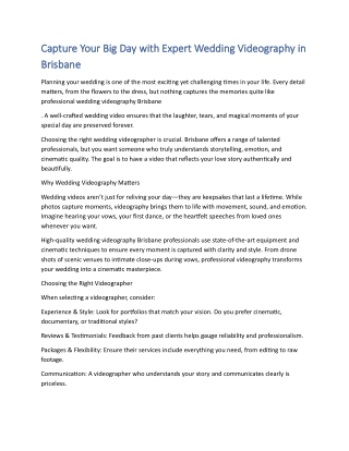 Capture Your Big Day with Expert Wedding Videography in Brisbane