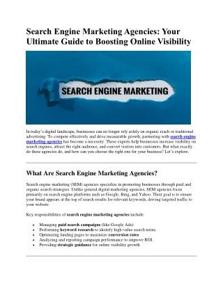 Search Engine Marketing Agencies: Your Ultimate Guide to Boosting Online Visibil