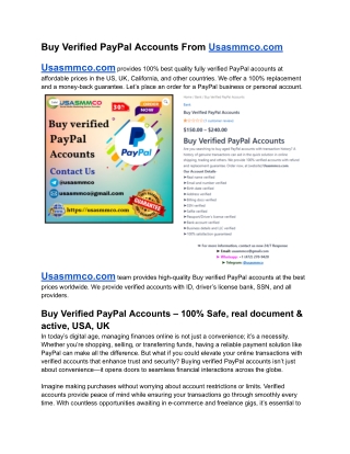 Top 110 Sites Verified PayPal Accounts for Sale – Buy PayPal Account (USA_UK_EU)