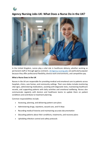 Agency Nursing Jobs UK - What Does a Nurse Do in the UK