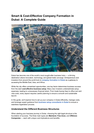Smart & Cost-Effective Company Formation in Dubai A Complete Guide