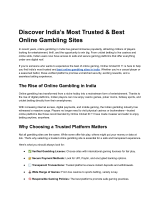 Discover India’s Most Trusted & Best Online Gambling Sites