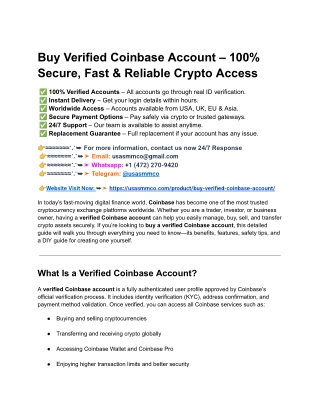 100% Secure & Ready-to-Use Coinbase Accounts for Instant Crypto Trading