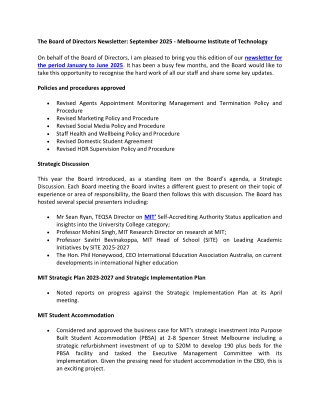 The Board of Directors Newsletter September 2025 - Melbourne Institute of Technology