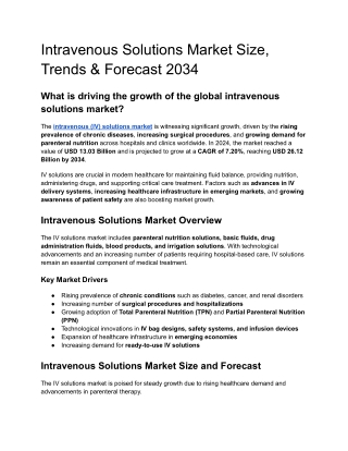 Intravenous Solutions Market Size, Trends & Forecast 2034