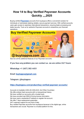 How 14 to Buy Verified Payoneer Accounts Quickly ,,,,2025