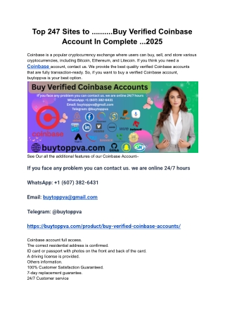 Top 247 Sites to ..........Buy Verified Coinbase Account In Complete ...2025