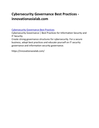 Cybersecurity Governance Best Practices -innovationasialab.com