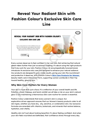 Reveal Your Radiant Skin with Fashion Colour's Exclusive Skin Care Line