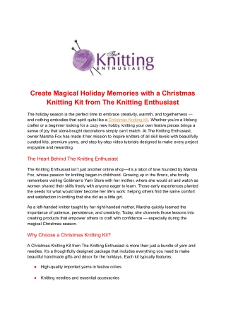 Create Magical Holiday Memories with a Christmas Knitting Kit from The Knitting Enthusiast