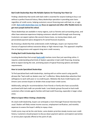 Bad Credit Dealerships Near Me Reliable Options for Financing Your Next Car