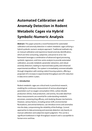 Automated Calibration and Anomaly Detection in Rodent Metabolic Cages via Hybrid Symbolic-Numeric Analysis